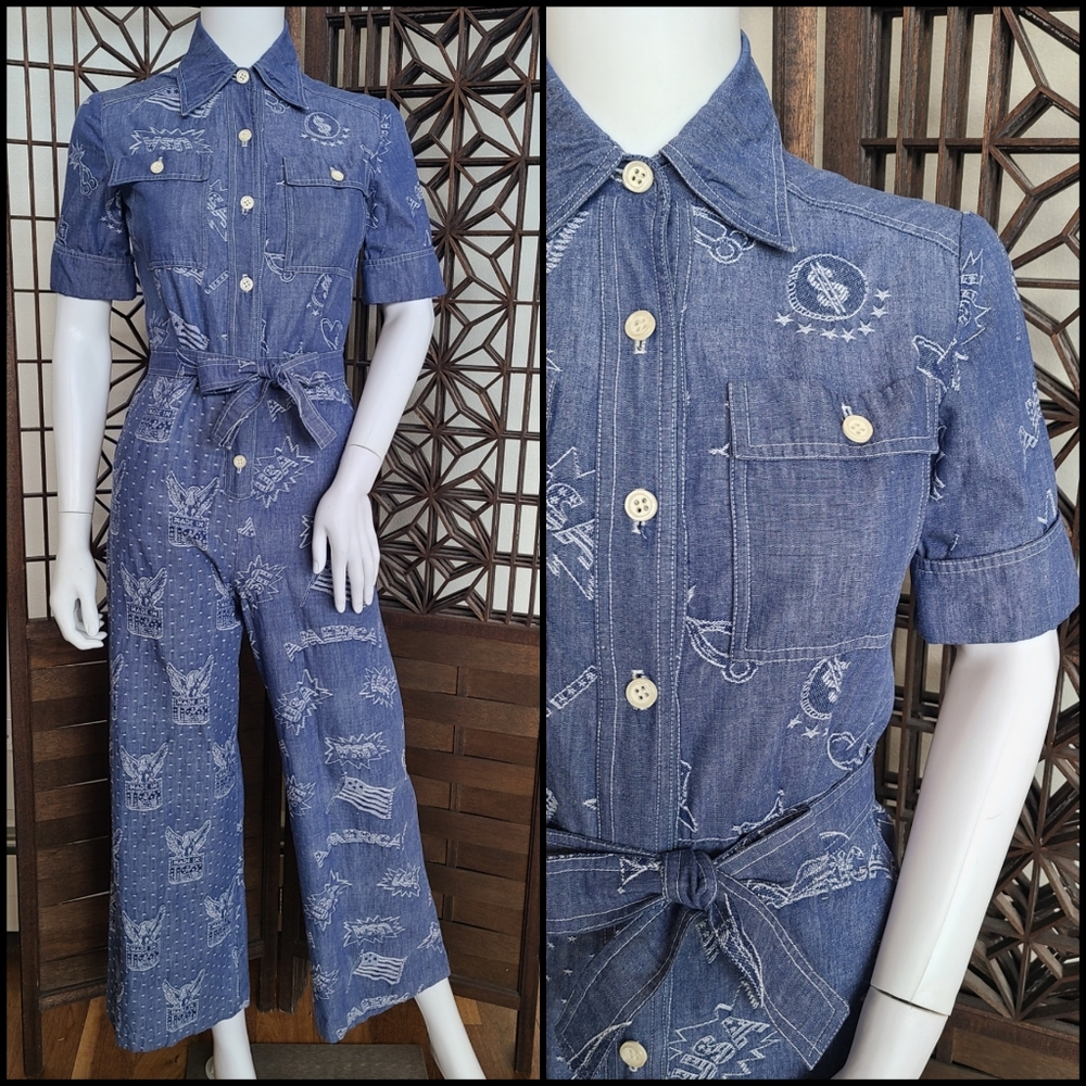 Vintage 1970's denim embroidered America! jumpsuit by Jayna New York